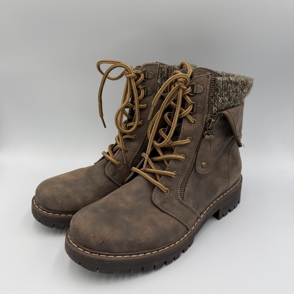 Cliffs by White Mountain Womens Mandy Lined Lugged Sole Combat & Lace-up Boots